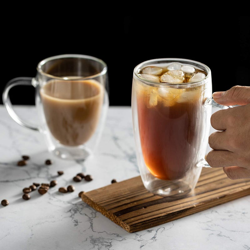 MEWAY 16oz/2 pack Coffee Mugs,Thickened Clear Glass Double Wall Cup with handle for Coffee, Tea, Latte, Cappuccino (16 ozï¼Œ2) - Image 5